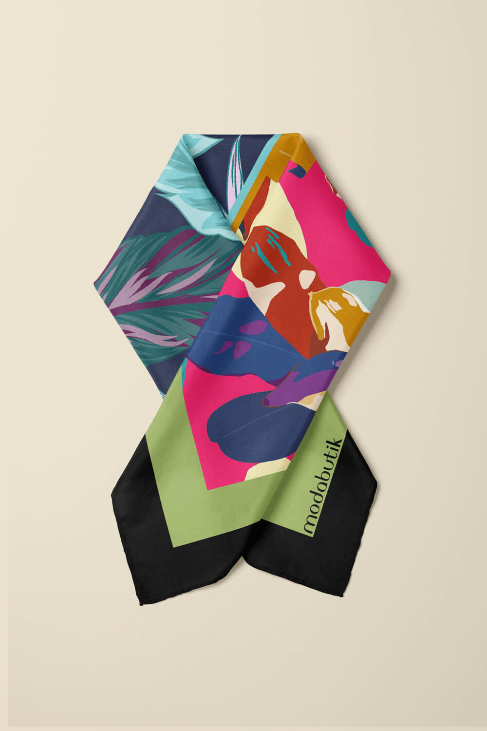 A61 Kadın Turkuaz Mavi Çiçekli Desenli 50x50 Bandana HYL DG01269-22