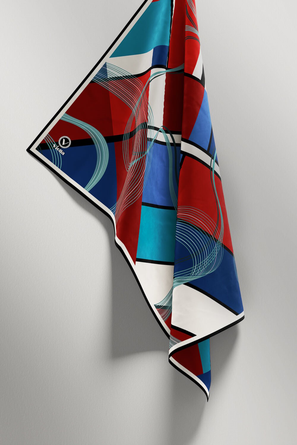 Twill Geometrik Desenli Bordo - Lacivert Renkli 90x90 Eşarp (İpek İçermez) Dikim Şekli : El Dikişi