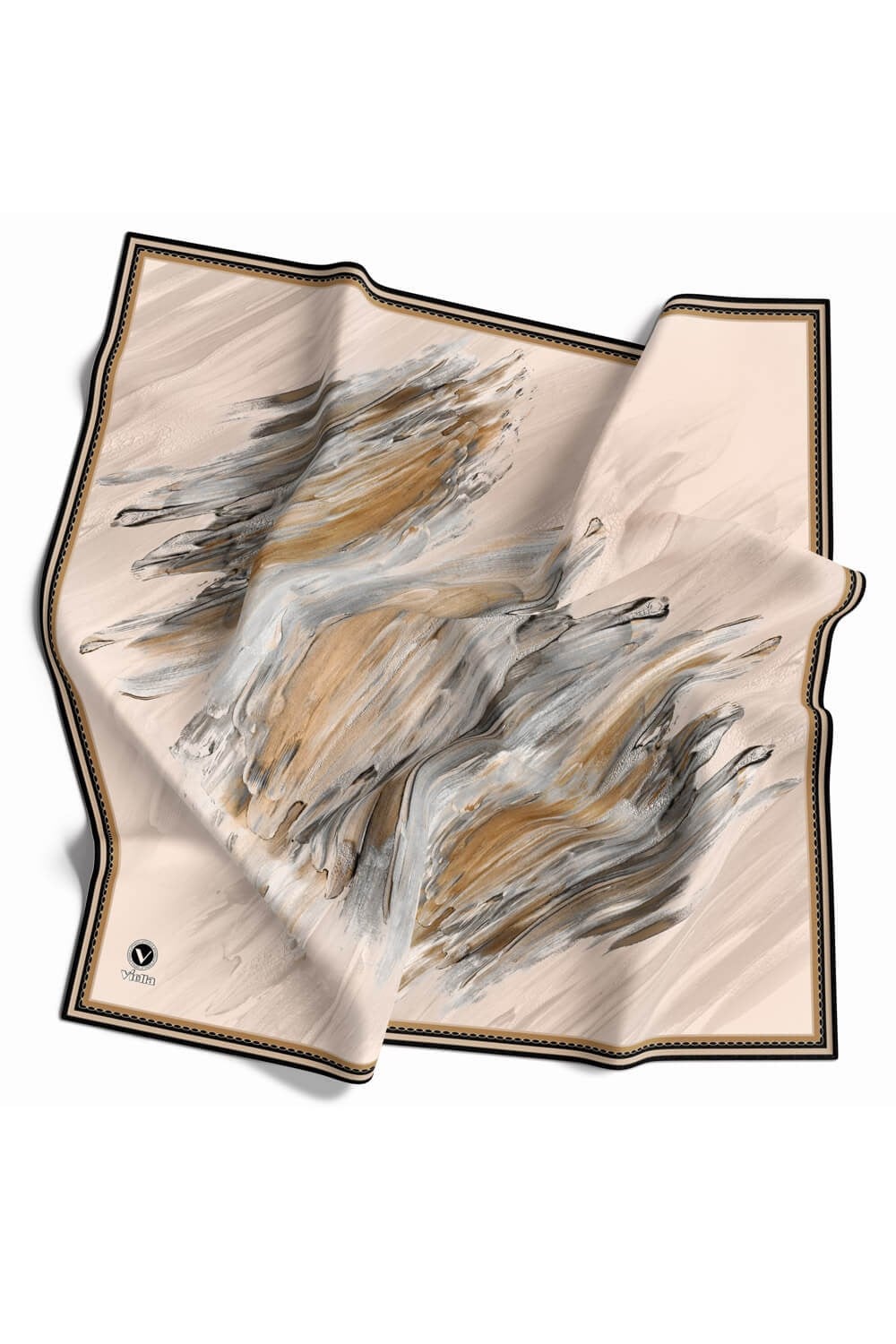 Twill Fırça Darbesi Desenli Bej Renkli 90x90 Eşarp (İpek İçermez) Dikim Şekli : El Dikişi