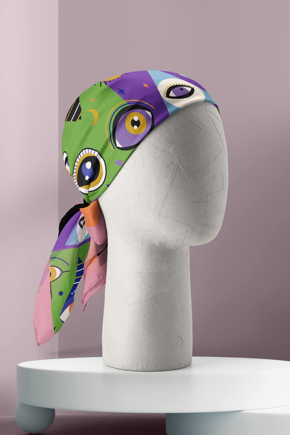Violla E55 Kadın Mor Yeşil Göz Desenli 50x50 Bandana HYL DG01673-22