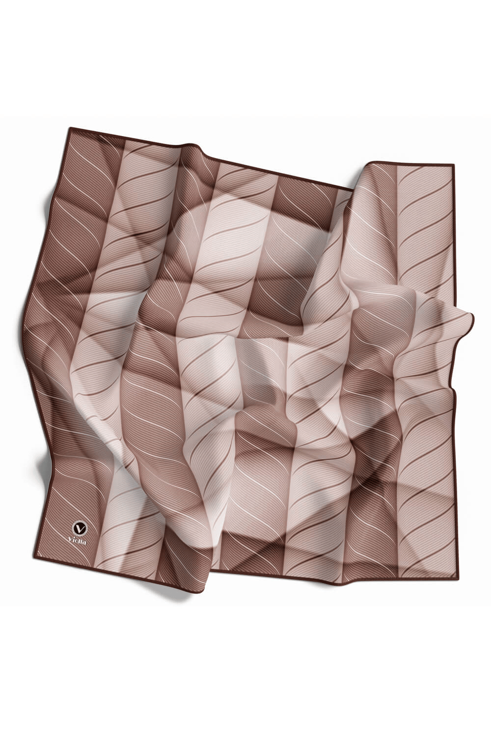 Twill Şeritli Geometrik Desenli Vizon Renkli 90x90 Eşarp (İpek İçermez) Kenar Dikiş Şekli El Dikişli