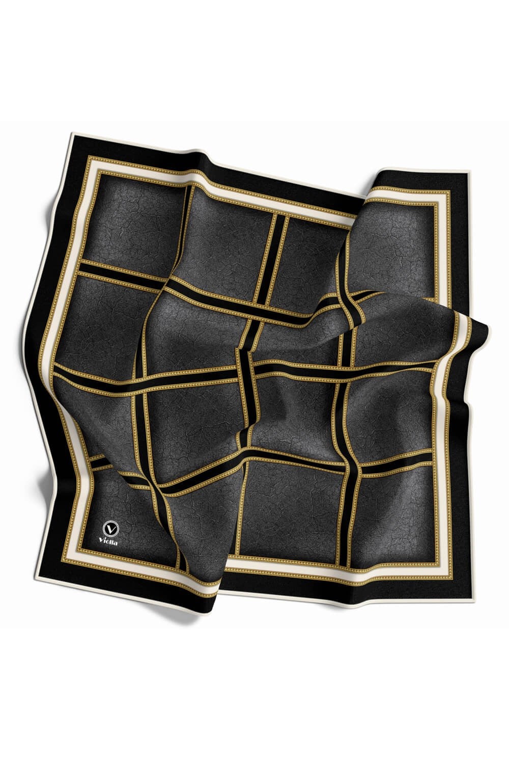 Kristal Taş Efektli Gold Şerit Desenli Füme Renkli 90x90 Eşarp (İpek İçermez) Kenar Dikiş Şekli El Dikişli