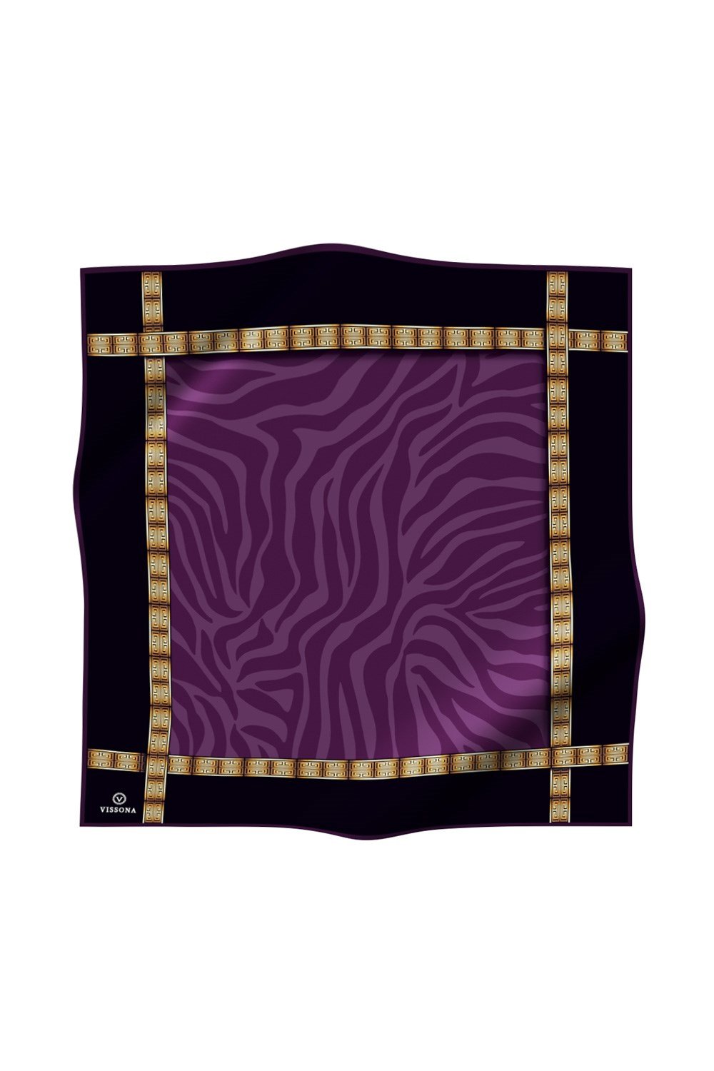 %100 Twill İpek Zebra Desenli Siyah - Mürdüm Renkli 90x90 Eşarp Dikim Şekli : El Dikişi
