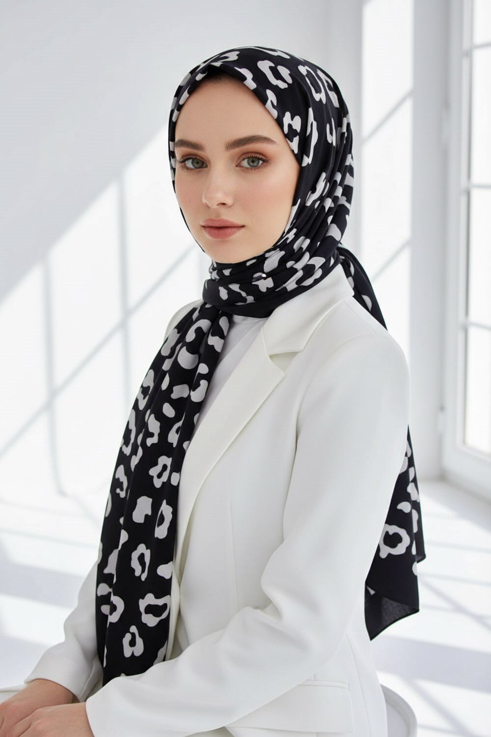 KREP LEOPAR DESENLİ SİYAH RENKLİ 75X195 KIRIŞMAZ ŞAL