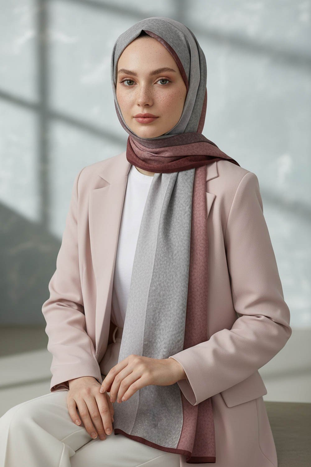KREP DALGA DESENLİ GÜL KURUSU RENKLİ 75X195 KIRIŞMAZ ŞAL