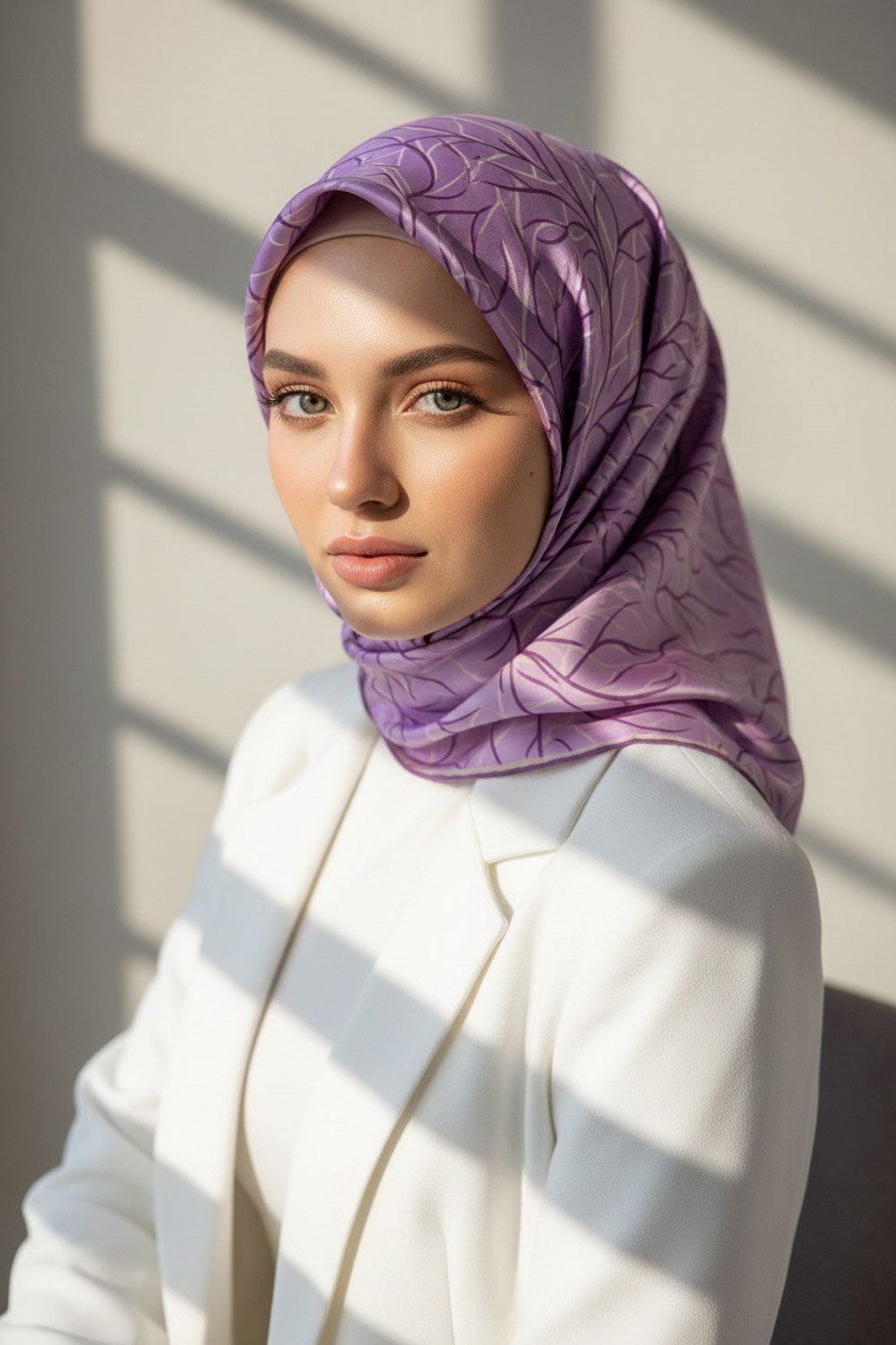%100 Twill İpek Degrade Desenli Lila Renkli 90x90 Eşarp Dikim Şekli : El Dikişi