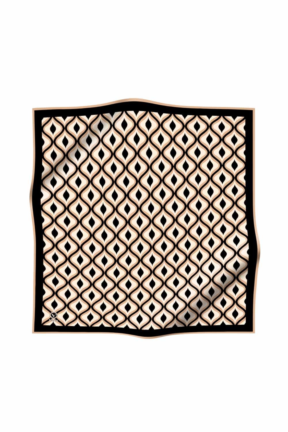Twill Geometrik Daire Desenli Siyah Renkli 90x90 Eşarp (İpek İçermez) Dikim Şekli : El Dikişi