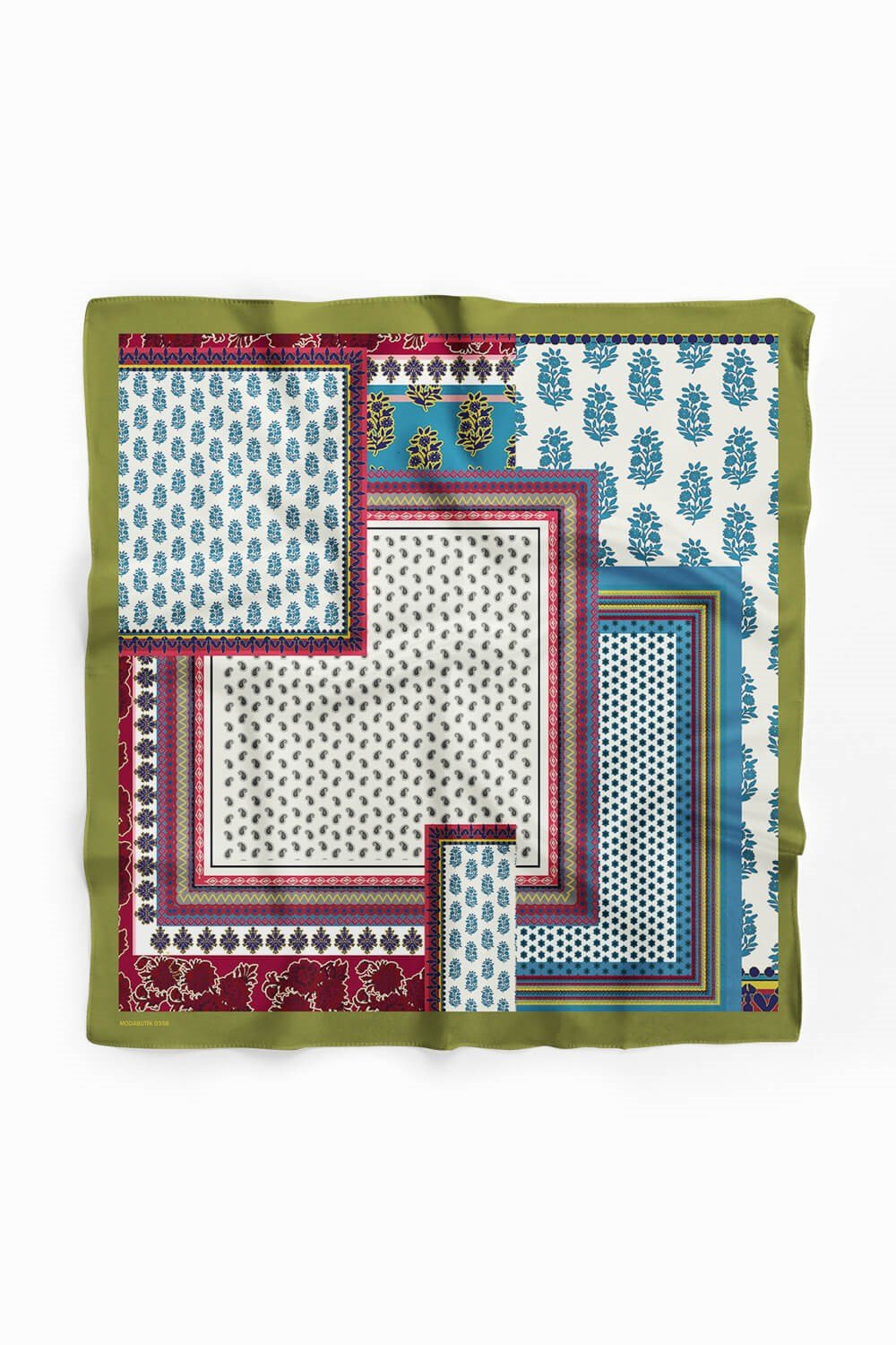 Violla Kadın Patchwork Desenli Bandana 50x50 Kırmızı Mavi DG0358-22
