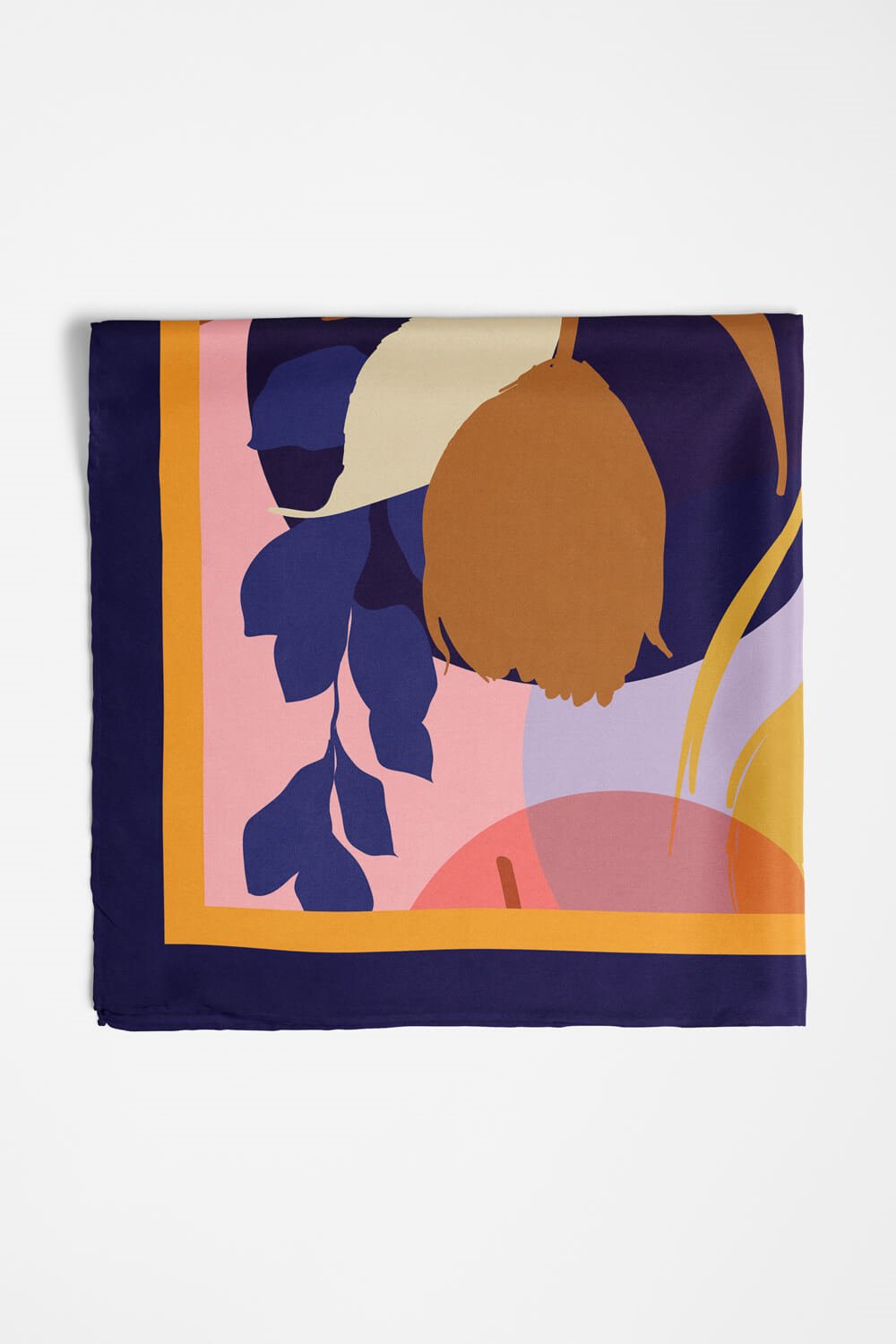 Z23 Kadın Kahverengi Krem Lale Desenli 50x50 Bandana - DG0887