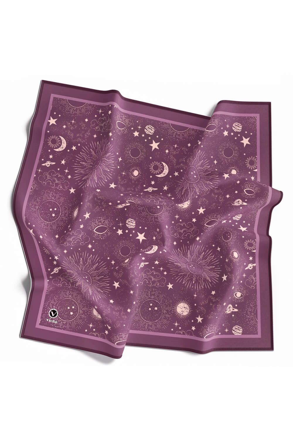 Twill Galaksi Desenli Lila Renkli 90x90 Eşarp (İpek İçermez) Dikim Şekli : El Dikişi