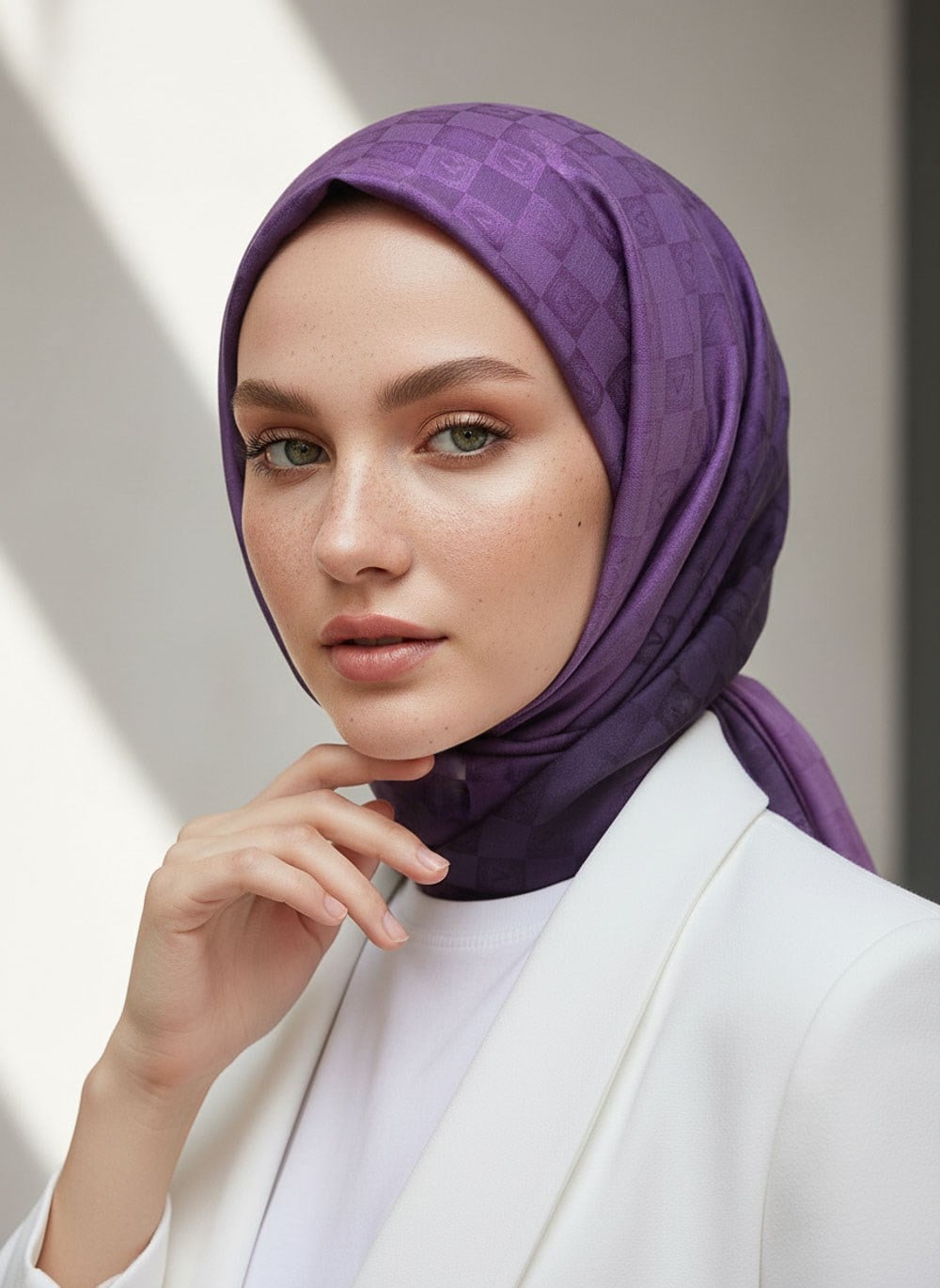 Vissona %57 İPEK %43 PAMUK Degrade Desenli Leylak Renkli Şal -  70x190 Dikiş Tipi İtalyan Dikişli