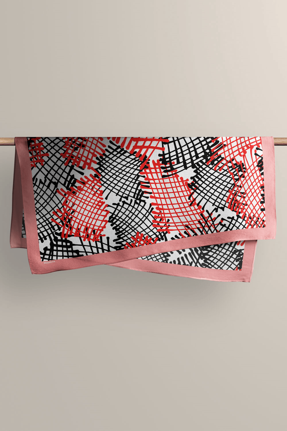 Y58 Kadın Kare Desenli Bandana 50x50 Siyah Kırmızı DG0129-22