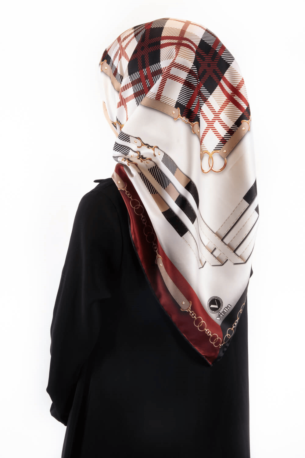 Twill Ekoseli Ve Zincir Desenli Bordo Renkli 90x90 Eşarp (İpek İçermez) Dikim Şekli : El Dikişi