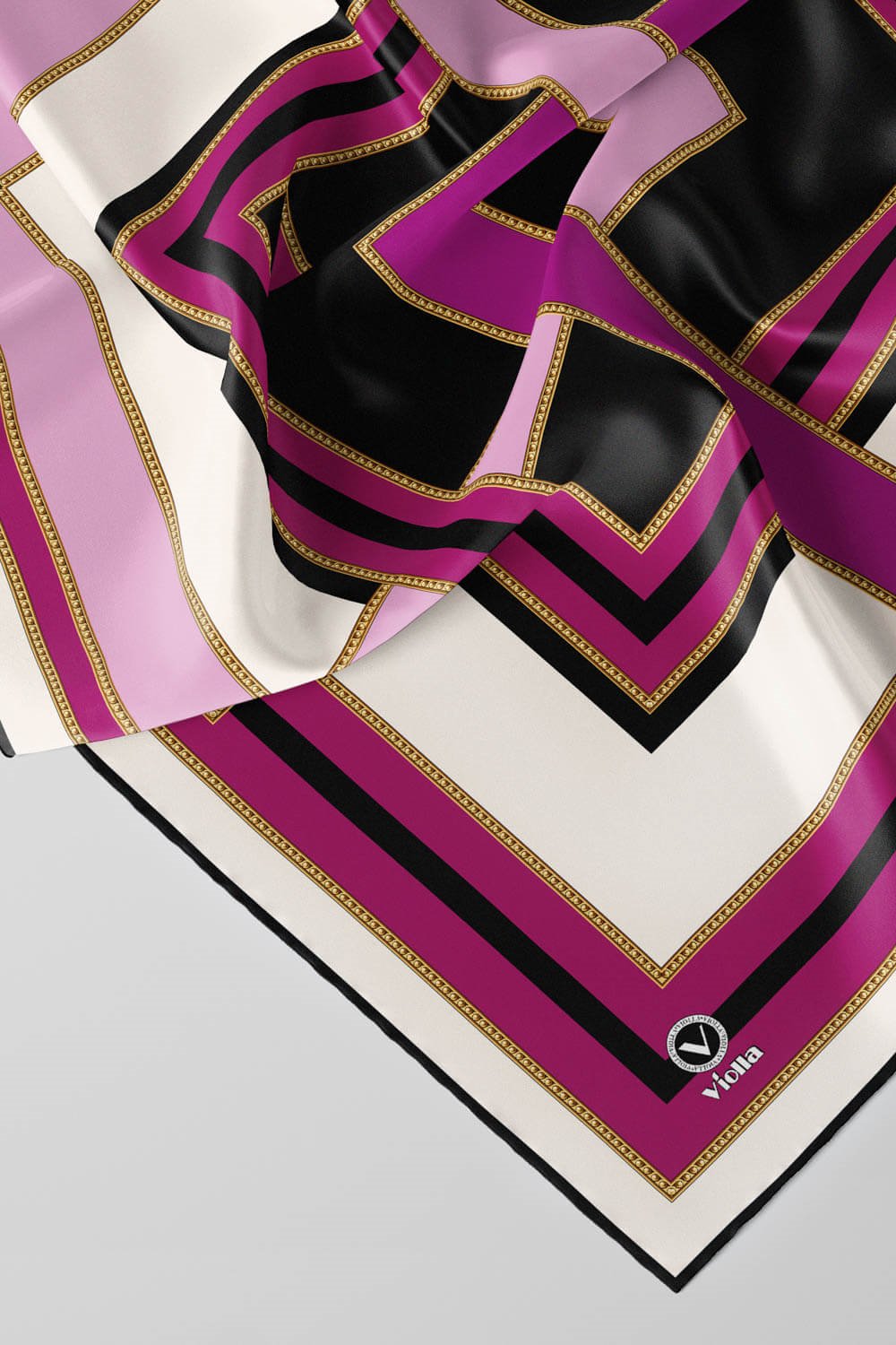 Twill Çerçeve Desenli Mürdüm - Siyah Renkli 90x90 Eşarp (İpek İçermez) Kenar Dikiş Şekli El Dikişli