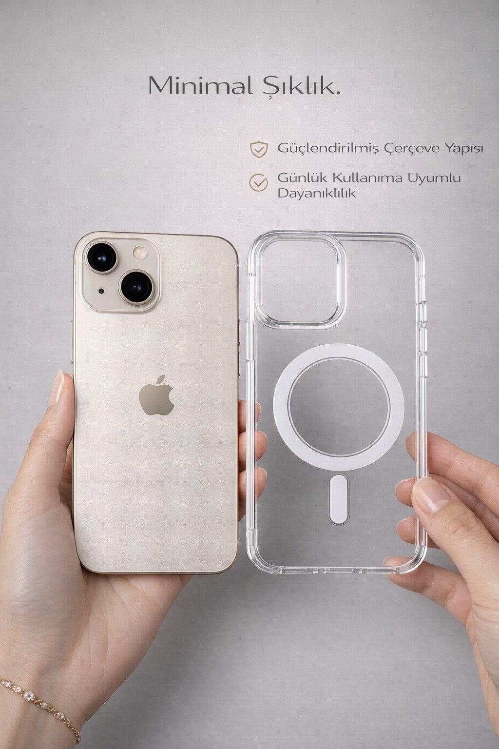 iPhone 13 Uyumlu Kamera Korumalı Magsafe Wireless Şarj Özellikli Lüks Şeffaf Silikon Telefon Kılıfı