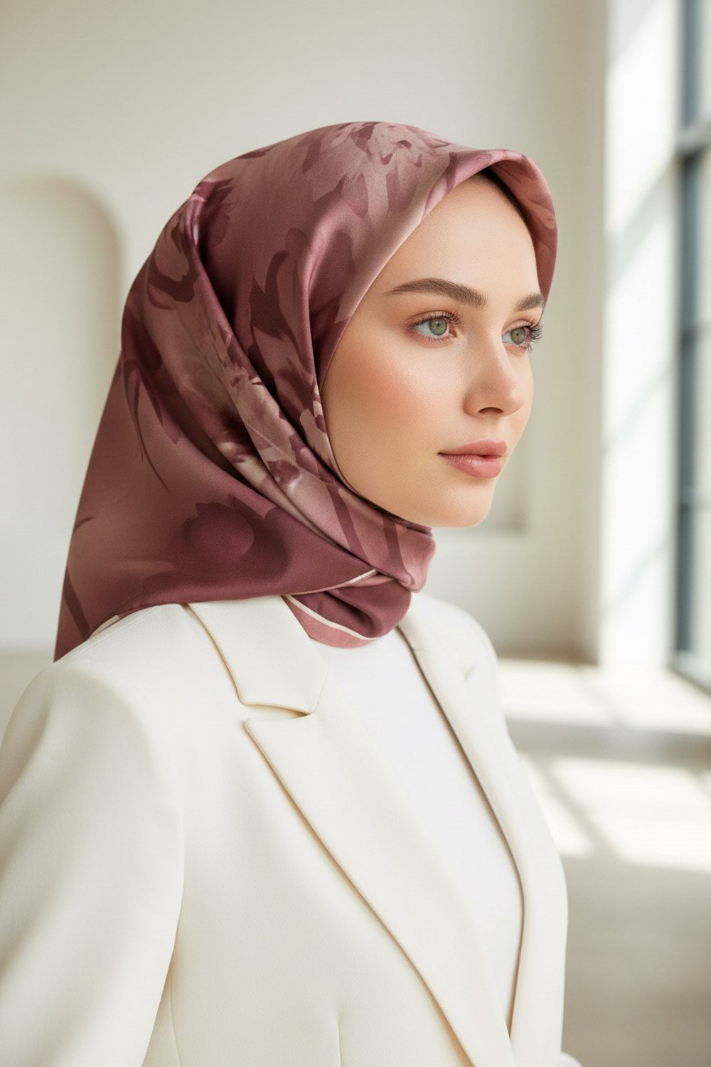 100% Twill İpek Çiçek Desenli Pudra Renkli 90x90 Dikim Şekli : El Dikişi Eşarp