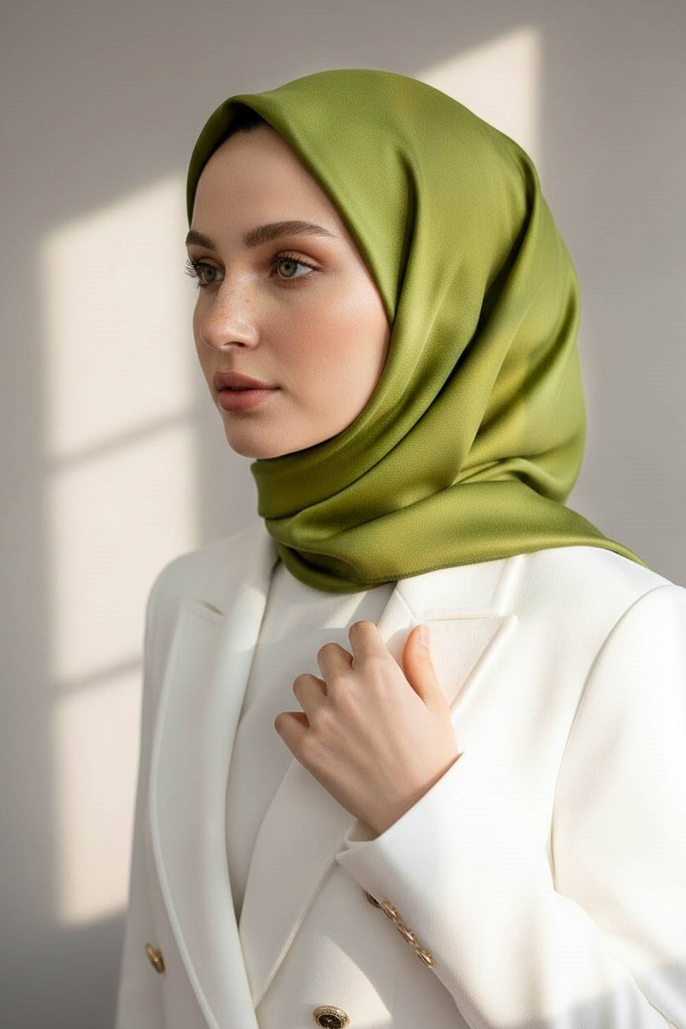 %100 Twill İpek Düz Desenli Küf Yeşili Renkli Daha Tok Exclusive Serisi 90x90 Eşarp Dikim Şekli : El Dikişi