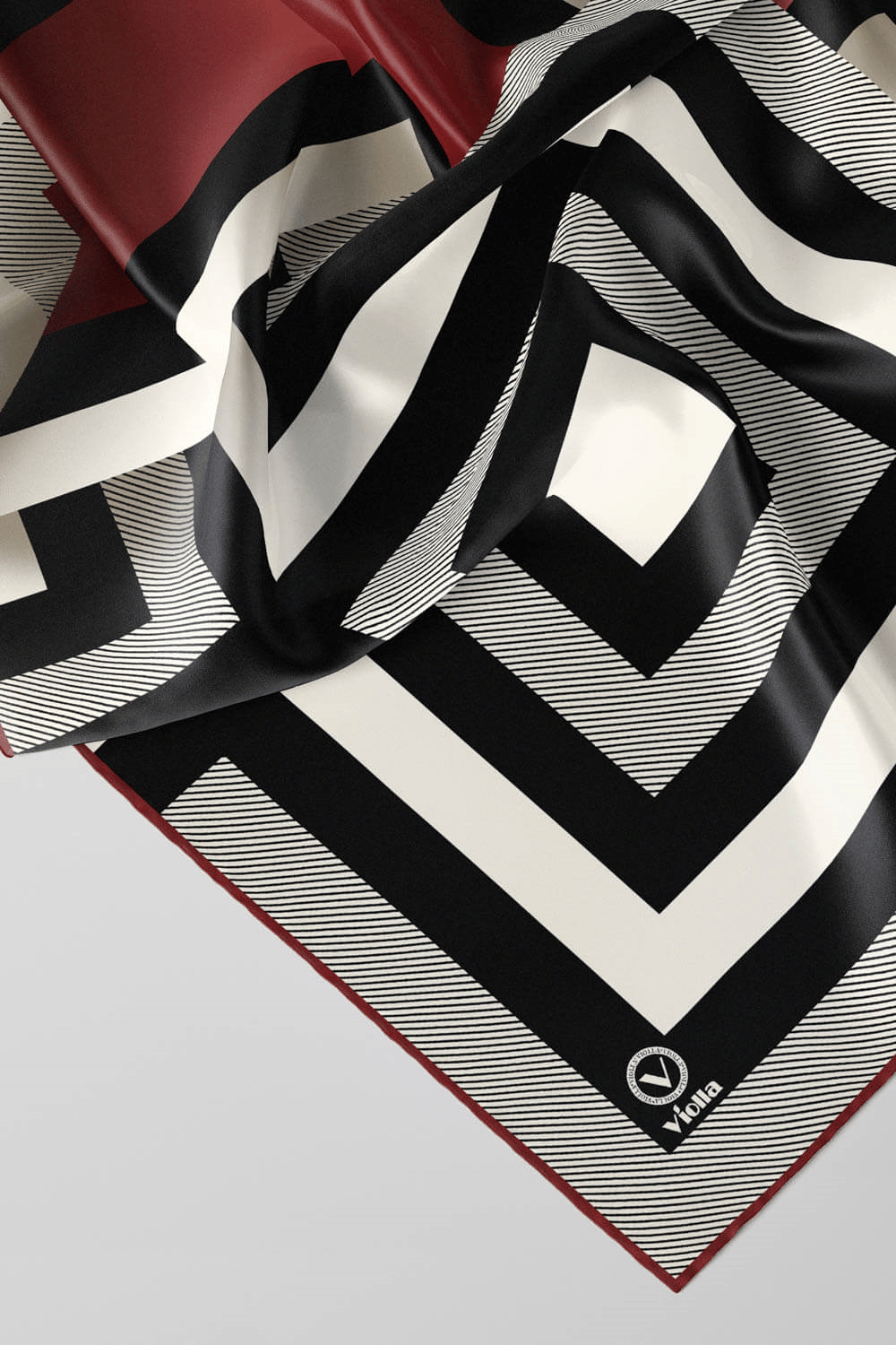 Twill Geometrik Desenli Bordo Renkli 90x90 Eşarp (İpek İçermez) Dikim Şekli : El Dikişi