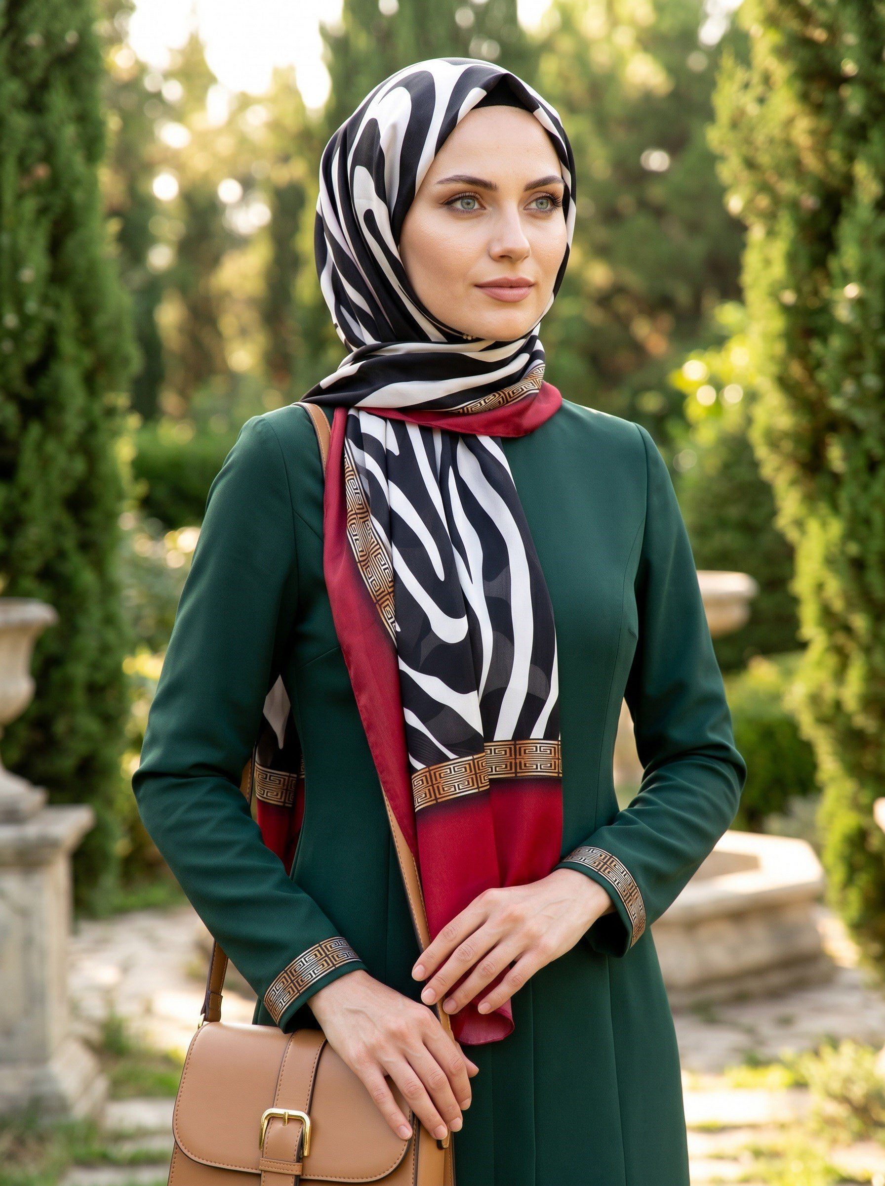 %100 Saf İpek Şal İnce Saten Vual Dokuma Zebra Desenli 90x210 Şal