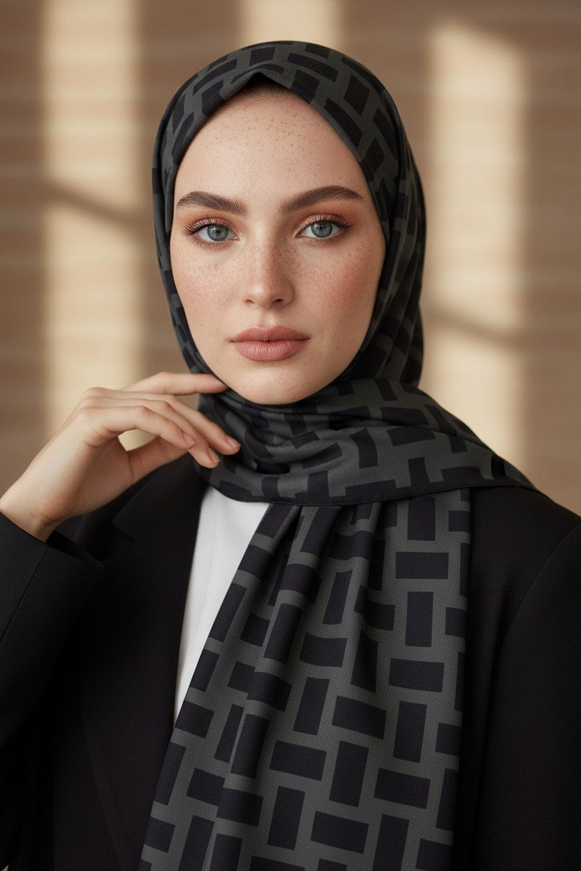 KREP KARELİ DESENLİ FÜME RENKLİ 75X195 KIRIŞMAZ ŞAL