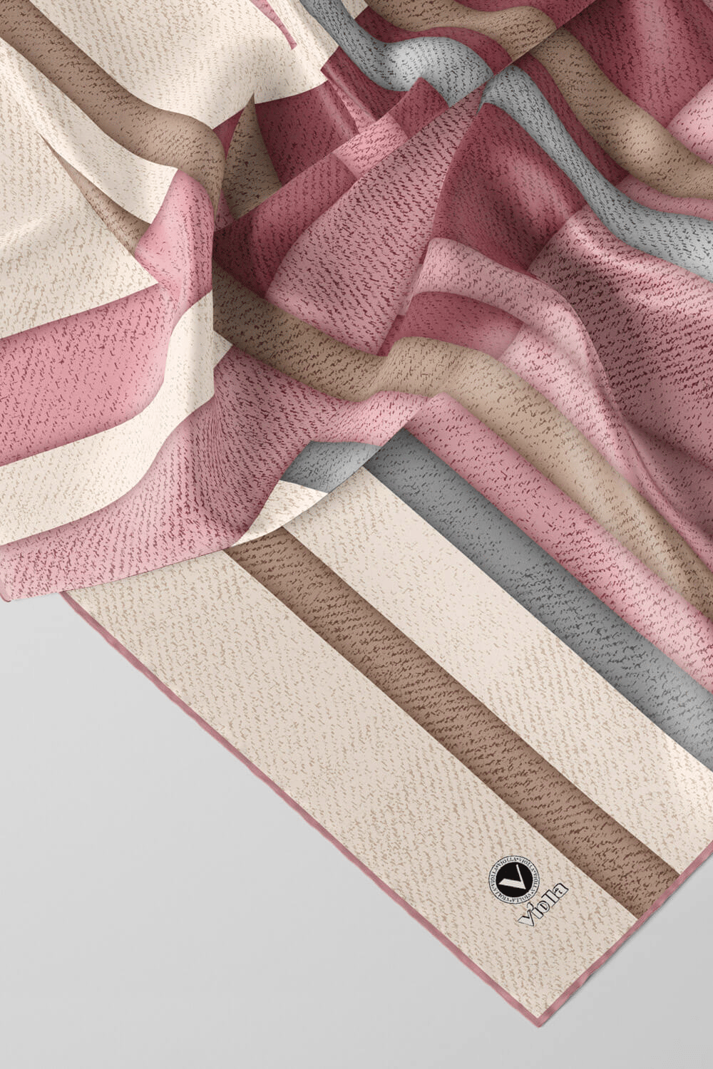 Twill Renkli Şerit Desenli Pudra Renkli 90x90 Eşarp (İpek İçermez) Kenar Dikiş Şekli El Dikişli