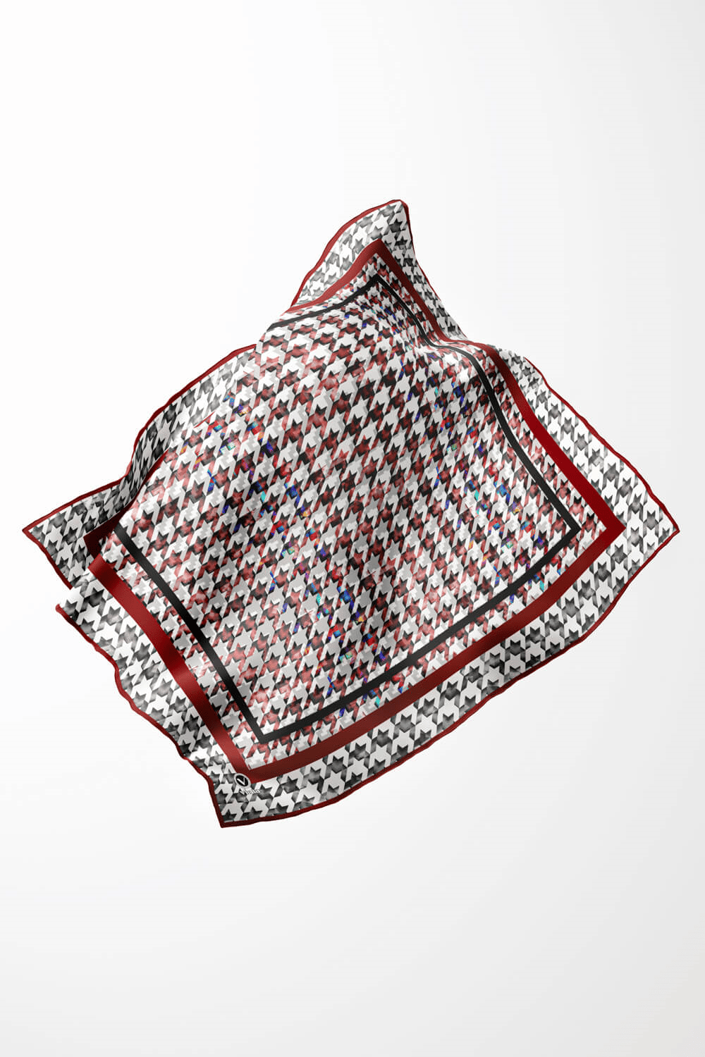 Twill Kazayağı Desenli Bordo Renkli 90x90 Eşarp (İpek İçermez) Kenar Dikiş Şekli El Dikişli