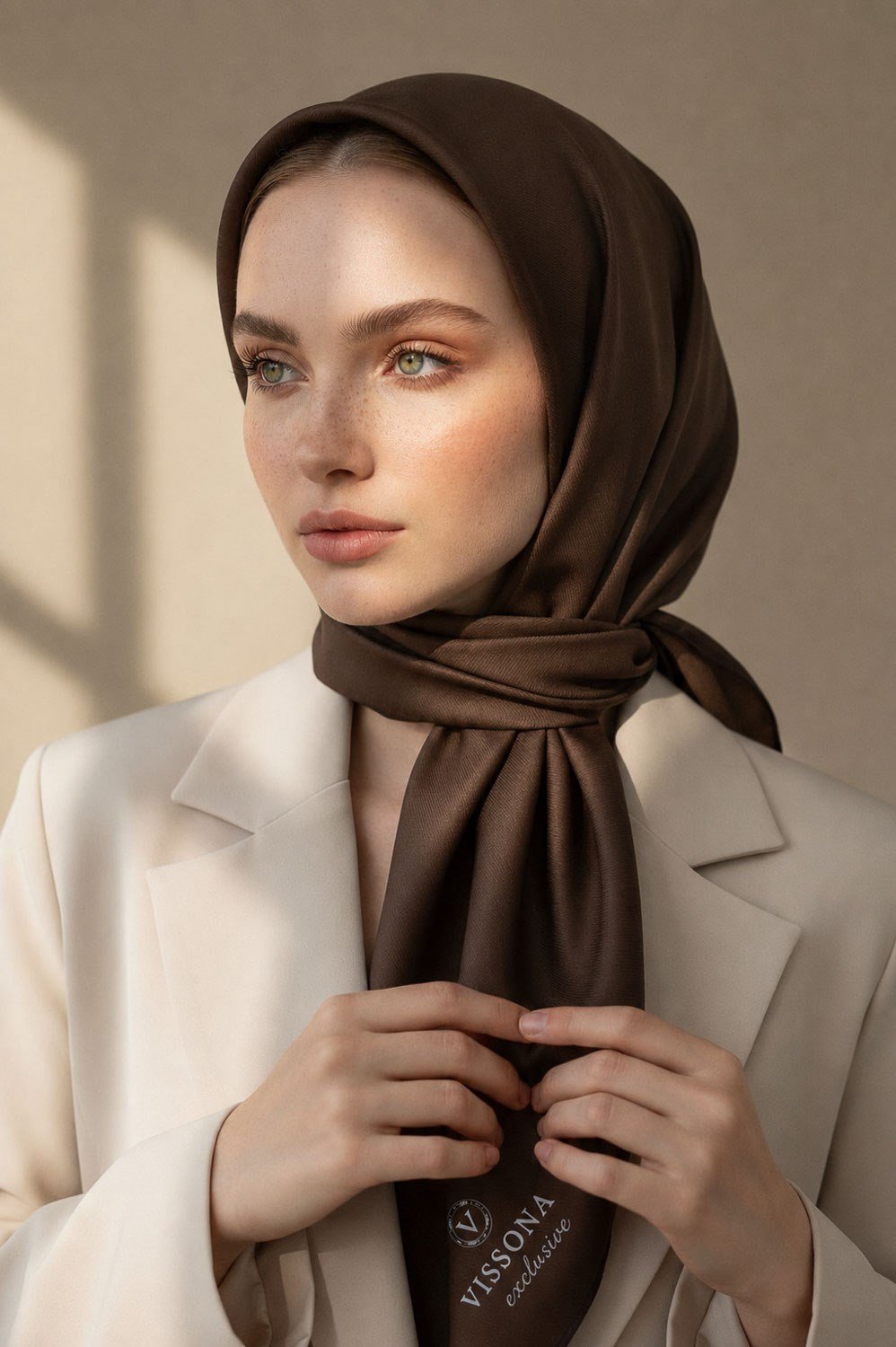 %100 Twill İpek Düz Kahverengi Renkli Daha Tok Exclusive Serisi 90x90 Eşarp Dikim Şekli : El Dikişi