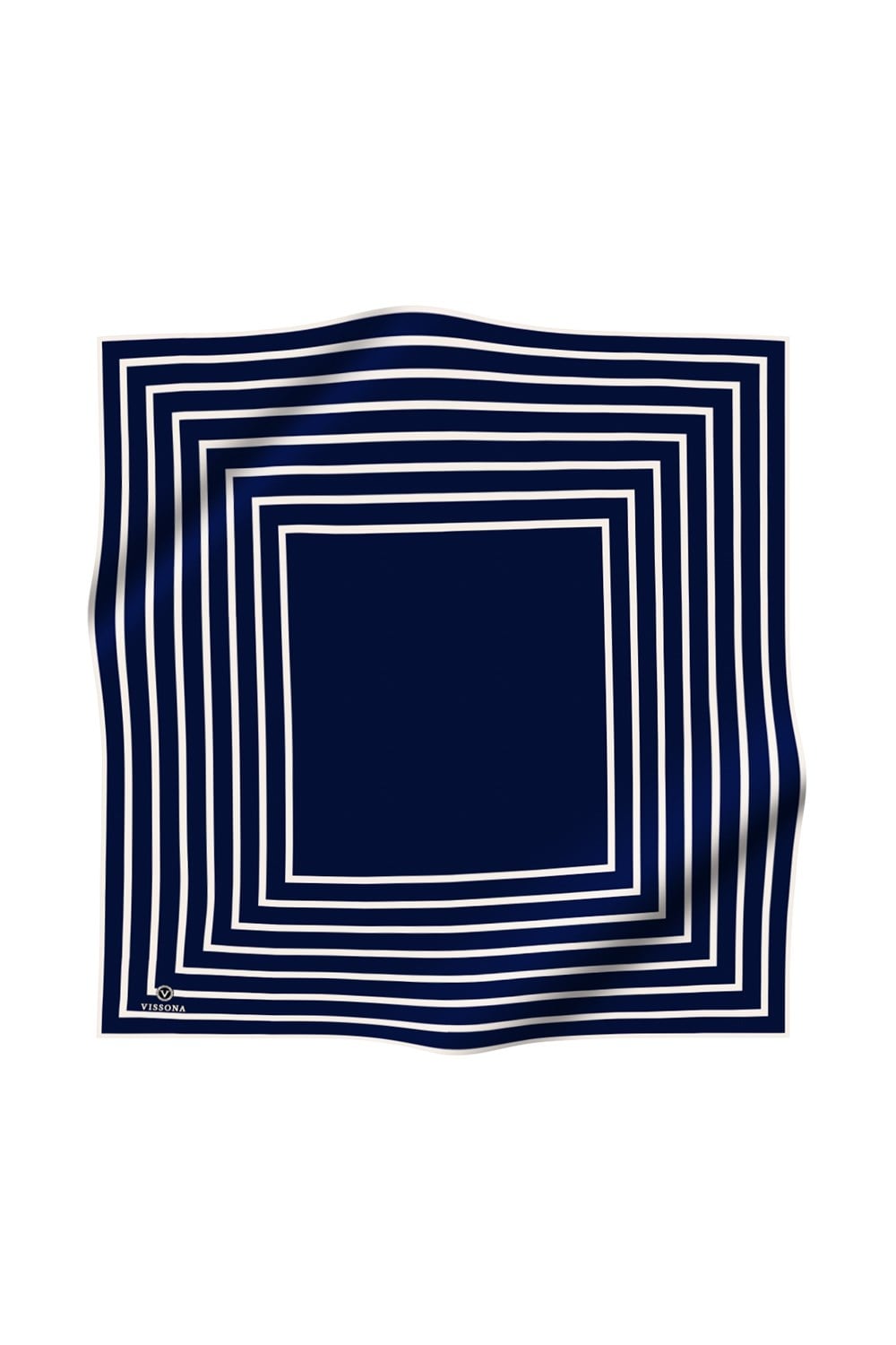 %100 Twill İpek Çizgili Desenli Lacivert - Krem Renkli 90x90 Eşarp Dikim Şekli : El Dikişi