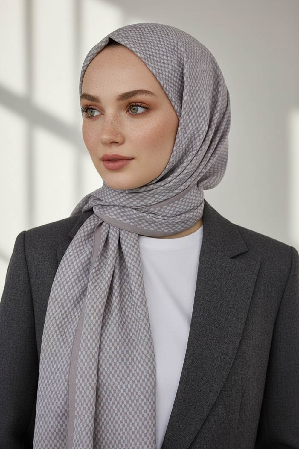 KREP HASIR DESENLİ GRİ RENKLİ 75X195 KIRIŞMAZ ŞAL