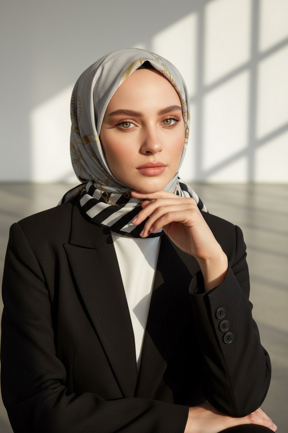 KREP ÇİZGİLİ DESENLİ GRİ RENKLİ 75X195 KIRIŞMAZ ŞAL