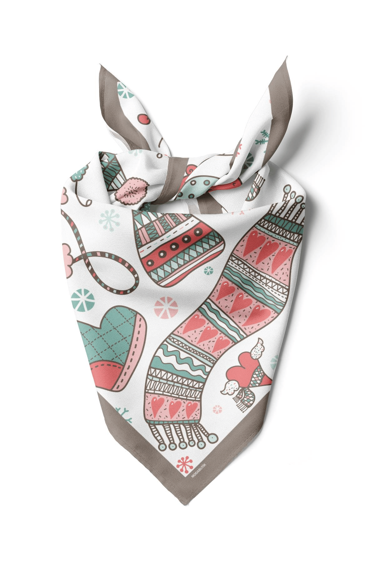 Y56 Kadın Winter Desenli Bandana 50x50 Beyaz DG0138-22