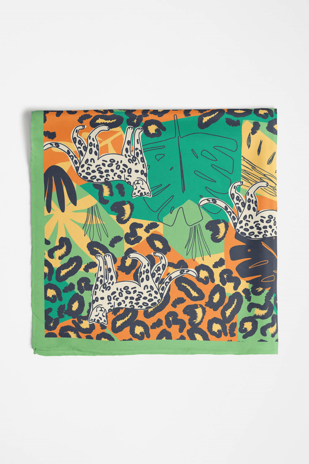 Saten İpek Leopar Desenli Kadın Bandana