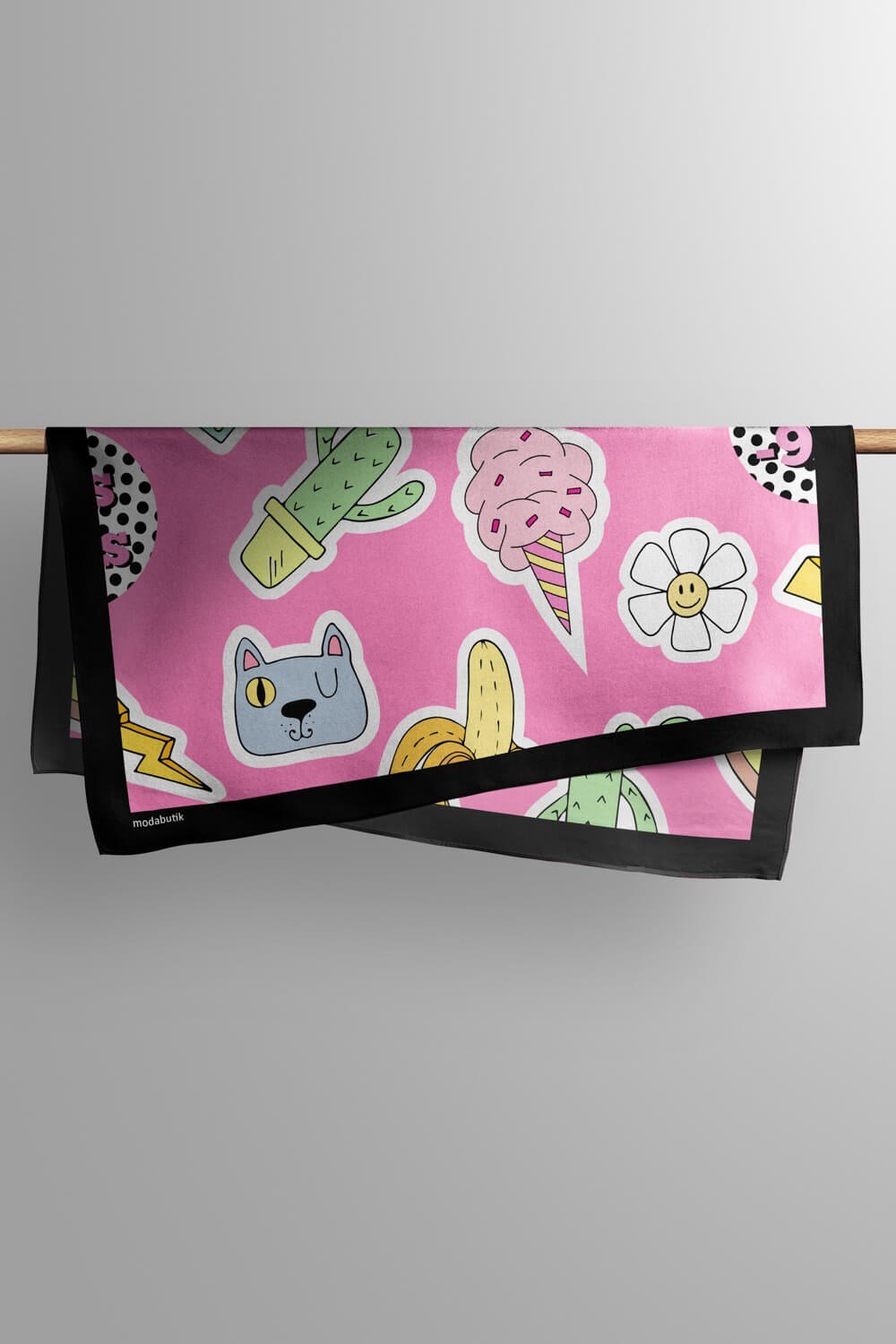 Violla B75 Kadın Seda Desenli Bandana 50x50 Pembe DG0361-22 Snz