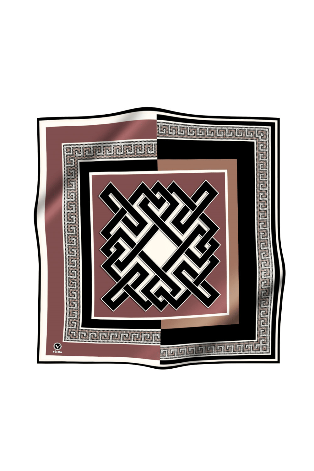 Twill Çizgili Sonsuzluk Düğümü Desenli Gül Kurusu Renkli 90x90 Eşarp (İpek İçermez)
