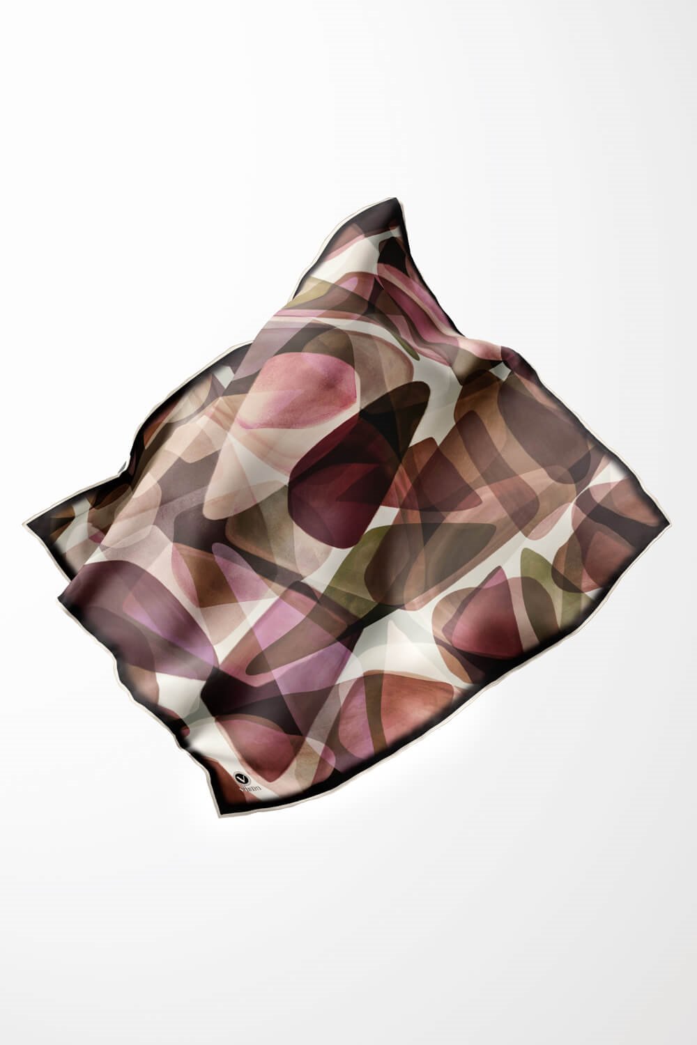 Twill Geometrik Batik Desenli Mürdüm Renkli 90x90 Eşarp (İpek İçermez) Kenar Dikiş Şekli El Dikişli