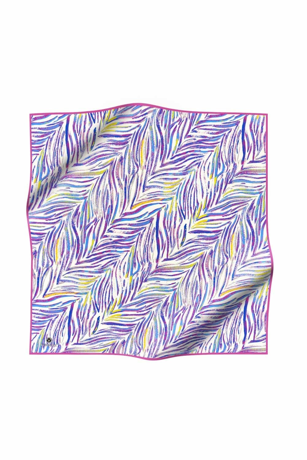 %100 Twill İpek Yaprak Desenli Pembe - Saks Renkli 90x90 Eşarp Dikim Şekli : El Dikişi