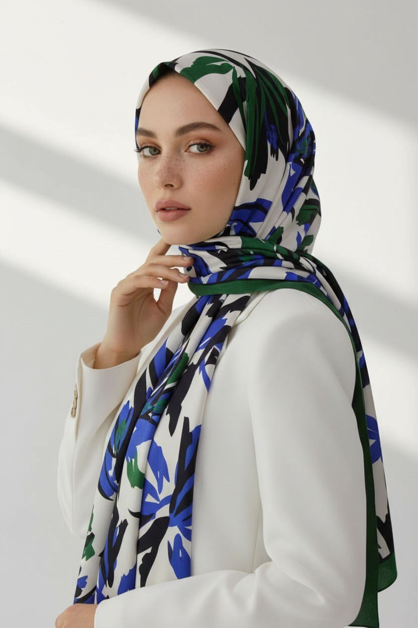 KREP YAPRAK DESENLİ ZÜMRÜT YEŞİLİ RENKLİ 75X195 KIRIŞMAZ ŞAL