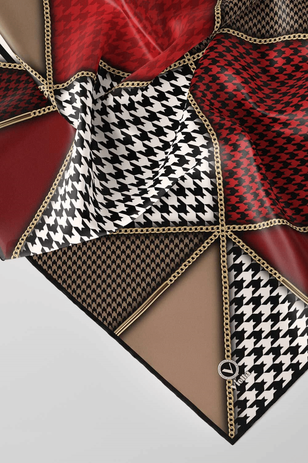 Twil Geometrik Ve Kazayak Desenli Bordo Renkli 90x90 Eşarp (İpek İçermez) Dikim Şekli : El Dikişi