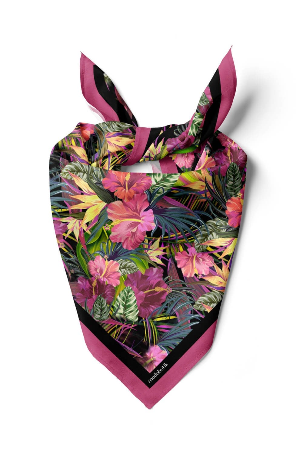 Violla G39 Kadın Yeşil Pembe Çiçek Desenli 50x50 Bandana