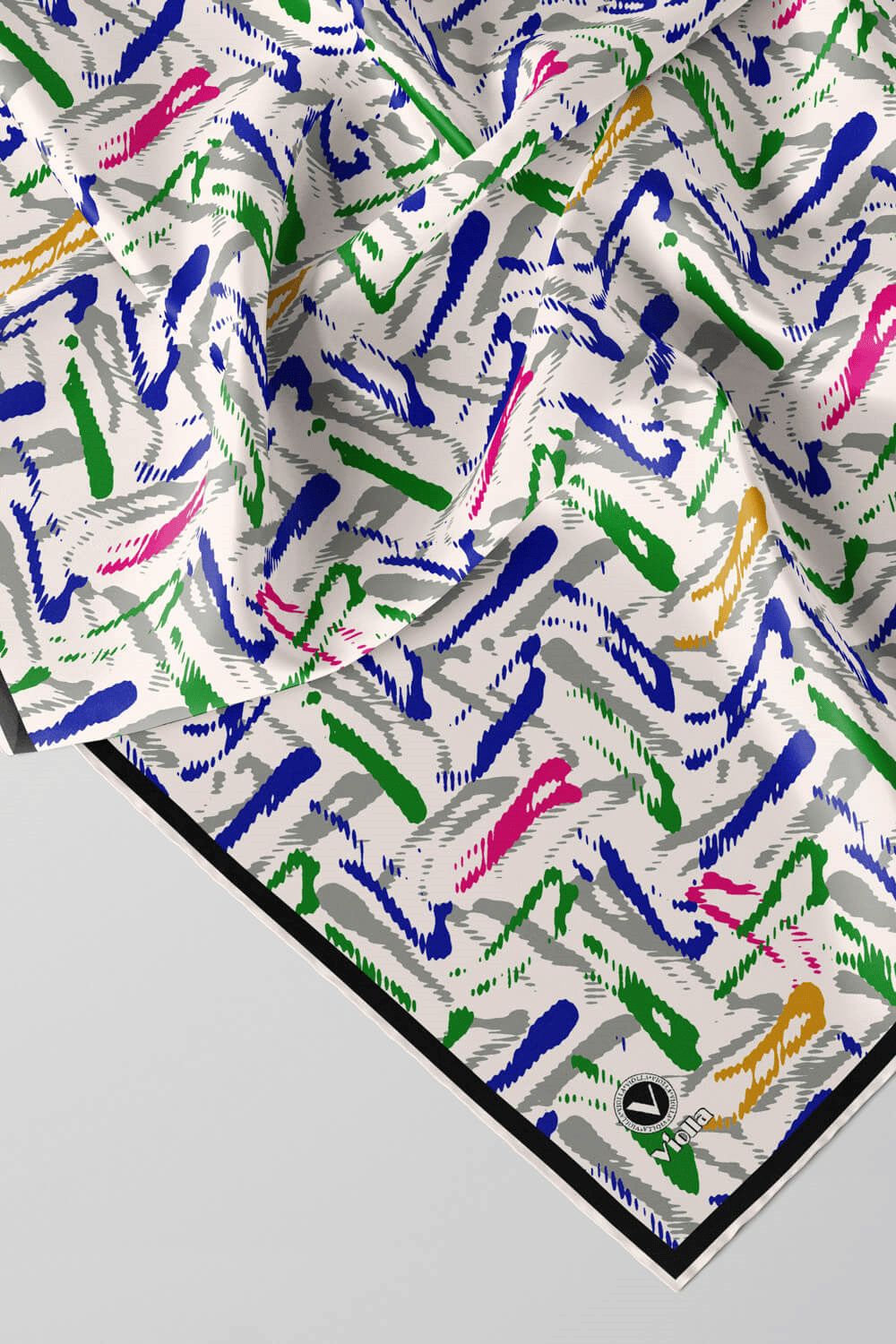 Twill Geometrik Desenli Zümrüt Yeşili - Pembe Renkli 90x90 Eşarp (İpek İçermez) Dikim Şekli : El Dikişi
