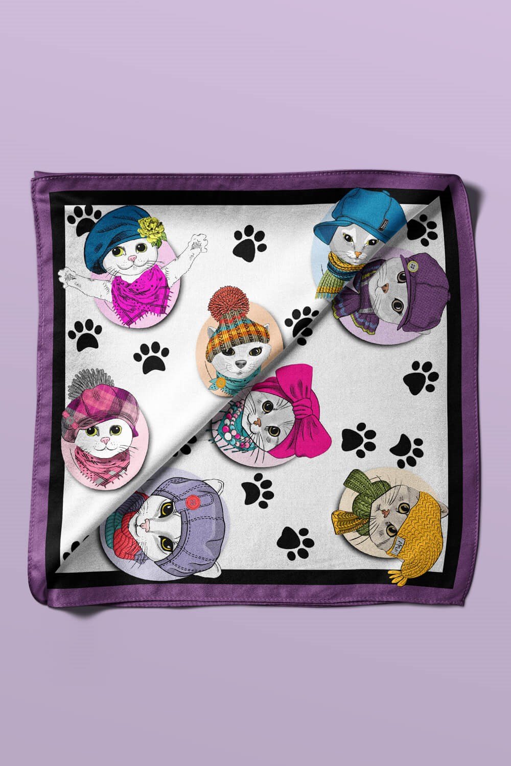 Violla Kedi Desenli Bandana