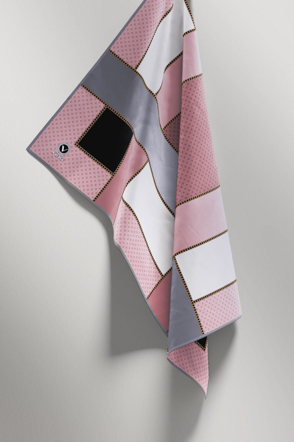 Twill Geometrik Desenli Bakır - Bej Renkli 90x90 Eşarp (İpek İçermez) Kenar Dikiş Şekli El Dikişli