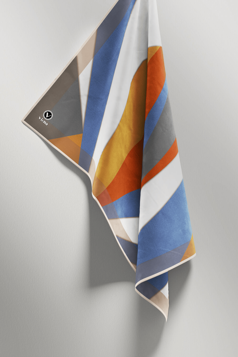 Twill Geometrik Desenli Taba - İndigo Renkli 90x90 Eşarp (İpek İçermez) Dikim Şekli : El Dikişi