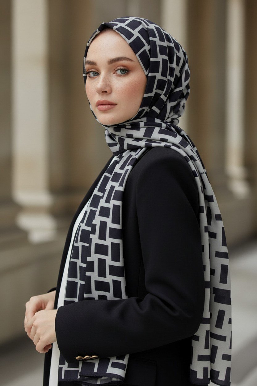 KREP KARELİ DESENLİ GRİ RENKLİ 75X195 KIRIŞMAZ ŞAL
