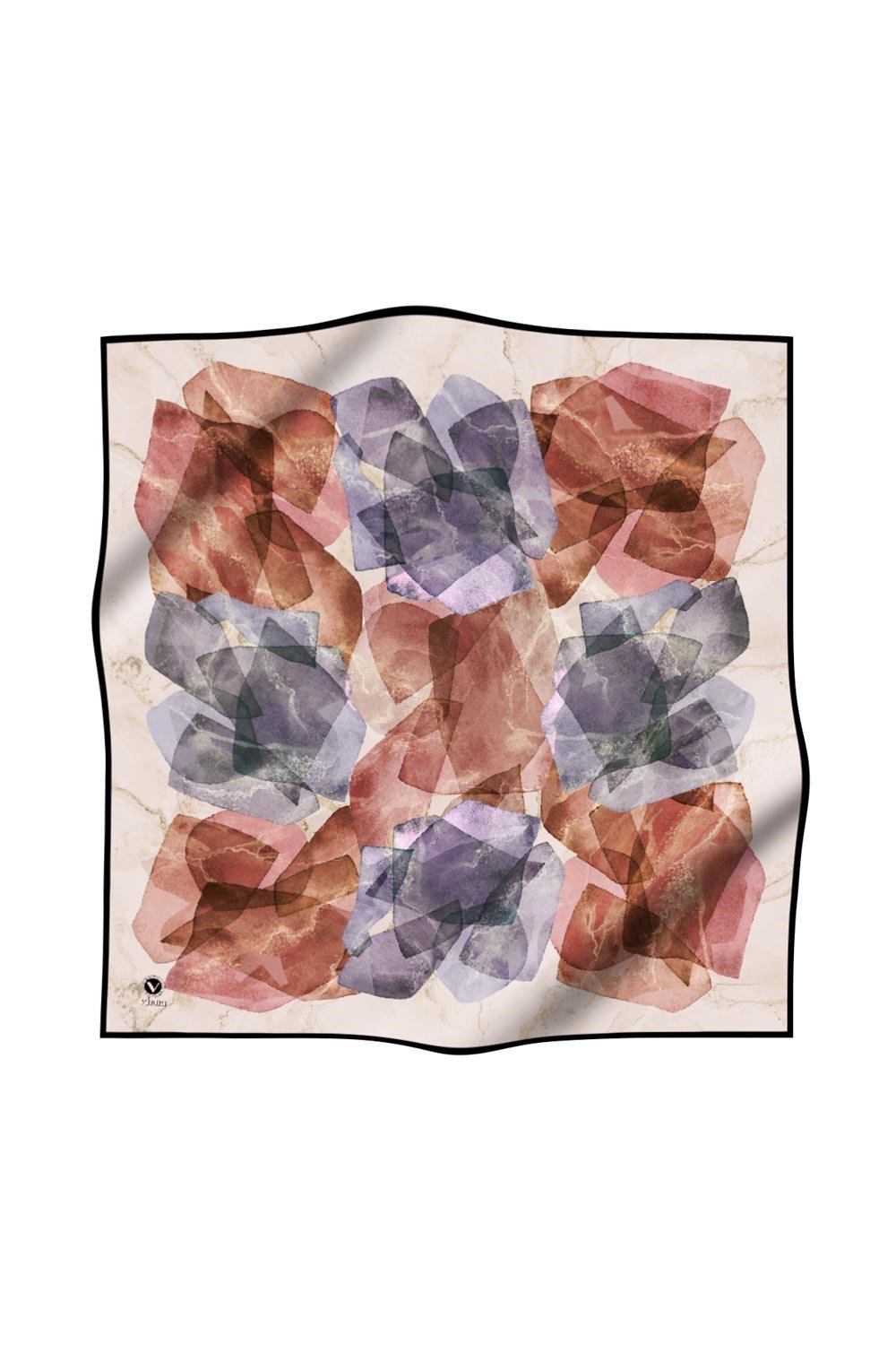 Twill Mermer Efektli Geometrik Desenli Pudra - Bebe Mavisi Renkli 90x90 Eşarp (İpek İçermez) Dikim Şekli : El Dikişi
