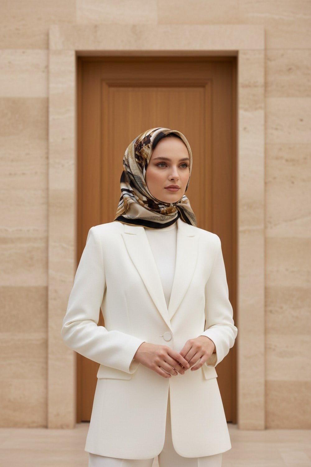 %100 Twill İpek Ekose Desenli Gold - Siyah Renkli 90x90 Eşarp Dikim Şekli : El Dikişi
