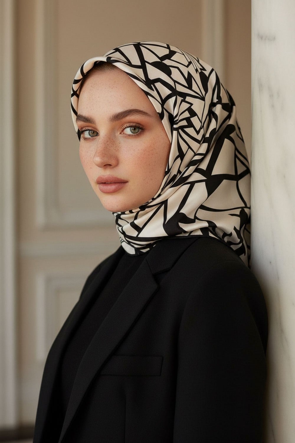%100 Twill Renkli Petek Desenli Siyah - Beyaz Renkli 90x90 Eşarp Dikim Şekli: El Dikişii