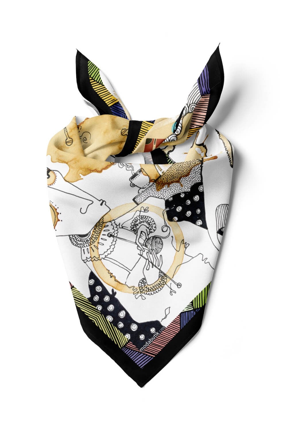 Violla E64 Kadın Krem Mavi Afrikan Desenli 50x50 Bandana HYL DG01205-22