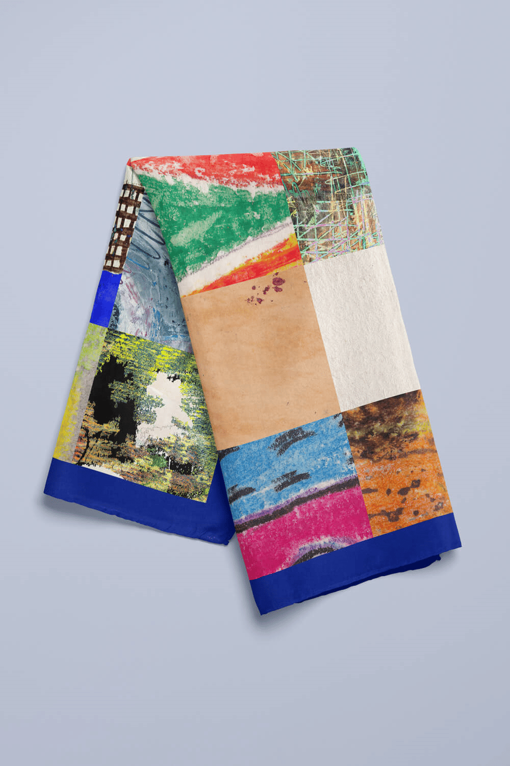 C72 Kadın Patchwork Desenli Bandana 50x50 Yeşil Kırmızı DG0277-22