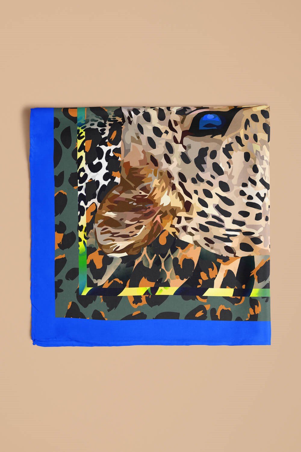 Violla Kadın Krem Kahve Kaplan Desenli 50x50 Bandana